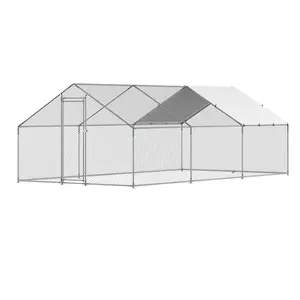 VEVOR Metal Chicken Coop 9.8x19.6x6.5 ft Walk-in Chicken Run with Cover Spire Roof