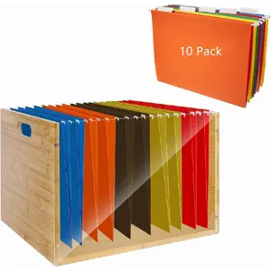 Bamboo File Organizer Box with 10 Hanging File Folders,Hanging File Storage Box with Handle, for Home Office Desk(Assembly required)