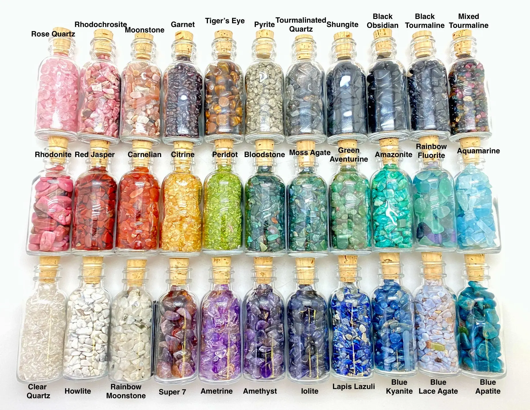 Gemstone Bottle (70 stone types available) Stone Bottles by New Moon Beginnings - Gemstone Chips Gemstone Bottle (70 stone types available) Stone Bottles by New Moon Beginnings - Gemstone Chips