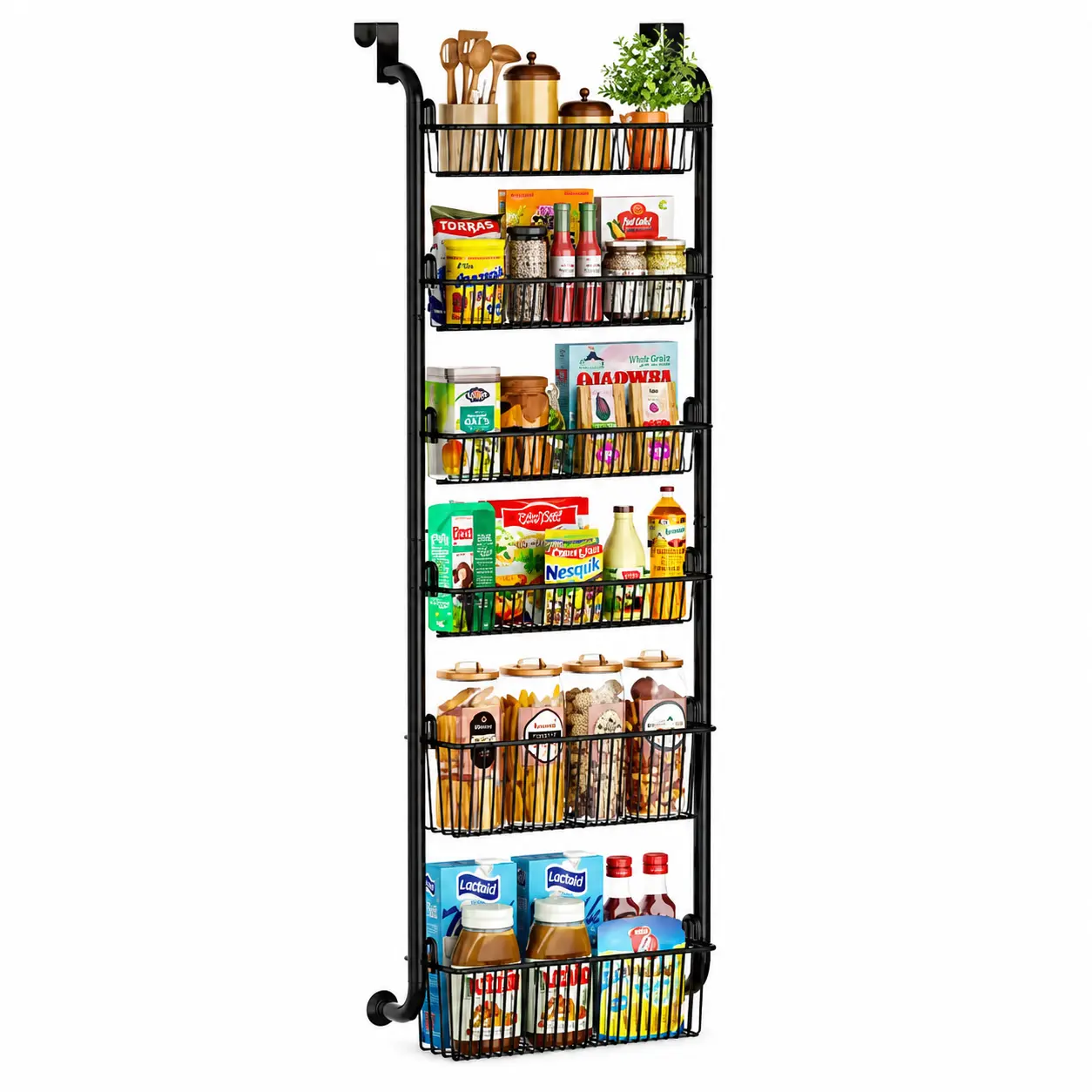 Maximize Your Space with this Over The Door Organizer! Adjustable 4/5/6-Tier Black Metal Hanging Storage Rack for Clutter-Free Living. Perfect Heavy Duty Door Mounted Shelf for Pantry Spices, Kitchen, Bathroom Toiletries & Closet.
