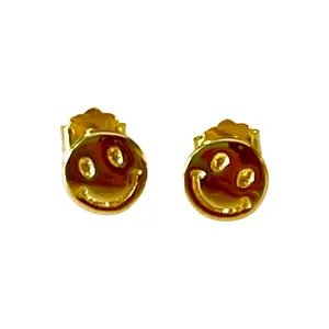 SME002 Smiley Face Yellow Gold Earrings