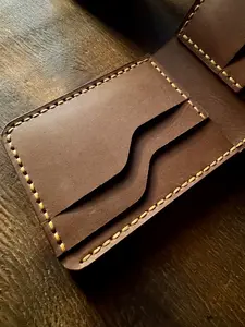 Handmade Leather Wallet Bifold Reddish Brown Full Grain Pull Up Leather Hand Stitched for Durability 6 Cards Slots 1 Cash Slot Perfect Gift for Him Anniversary Valentines