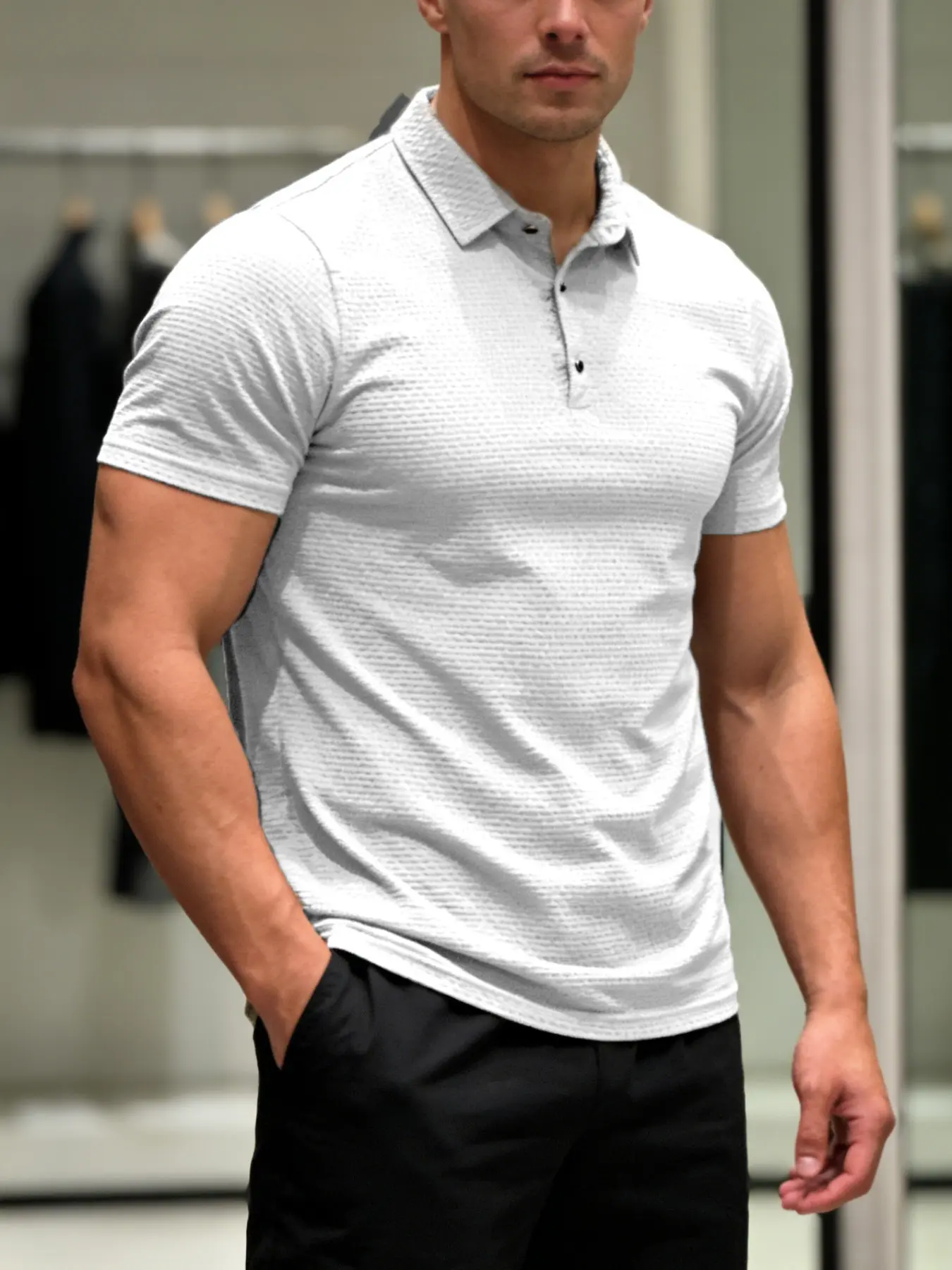 Men's summer casual solid-color plain short-sleeved POLO shirt. Designed by Manfinity Homme with a fashionable and comfortable fit. Suitable for daily wear and outdoor activities. Menswear Tops