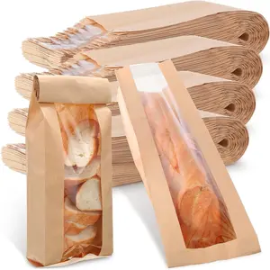200 count Paper Bread Bag with Window for Homemade Bread Bags Brown  Loaf Storage Sacks Long  Biscuits Packaging(4.5 x 2 x 24 Inch)