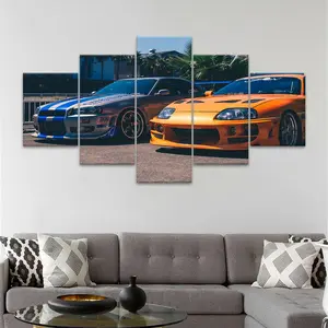 Car Pattern Canvas Painting Print Art Prints Artwork, 5 Counts/set Artistic Modern Art Car Decoration, Wall Art Decor for Home Living Room Bedroom Office, Ornaments