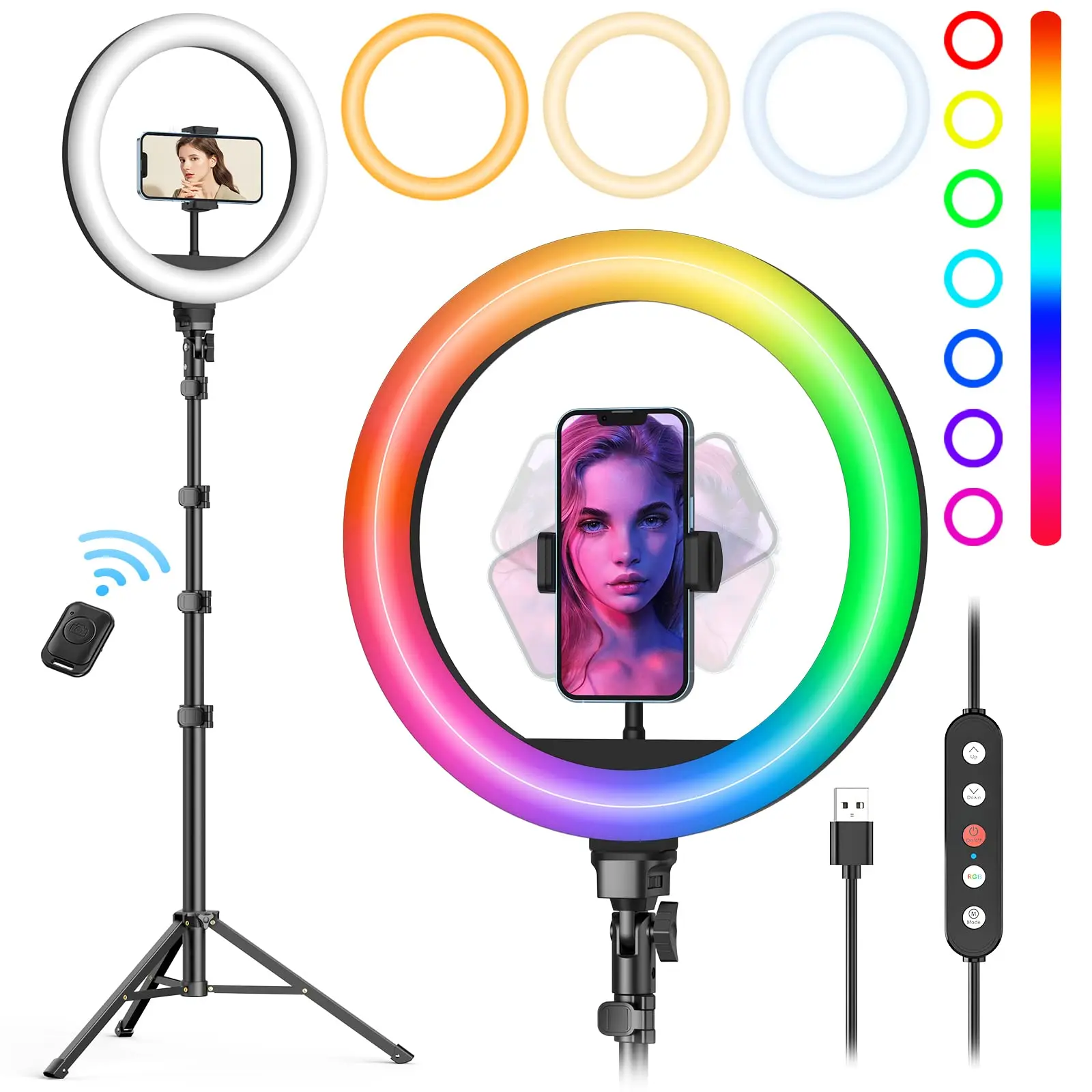 Weilisi 10" Multicolor Selfie Ring Light & Tall Tripod