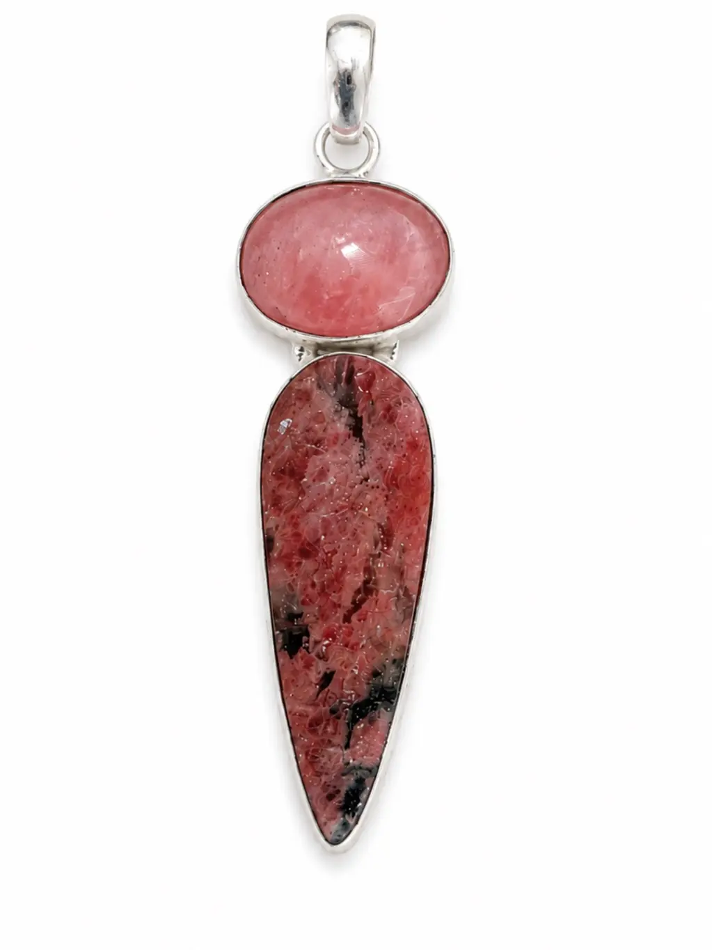 Natural Semiprecious Stone Rhodonite-and-Morganite Pendant, Jewelry Accessory for Necklaces