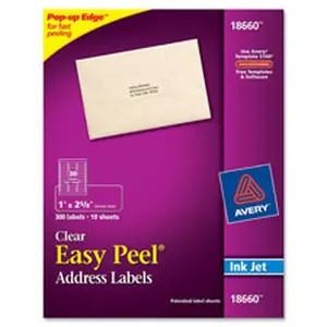 Avery AVE18660 Mailing Labels-Permanent-Adhesive-1 in. x 2.63 in.-300-PK-Clear