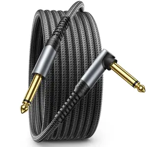 10 ft Professional Guitar Cable 1/4" TS Right Angle to Straight Instrument Cord for Electric Guitar Mandolin Bass AMP Audio Connection Gray