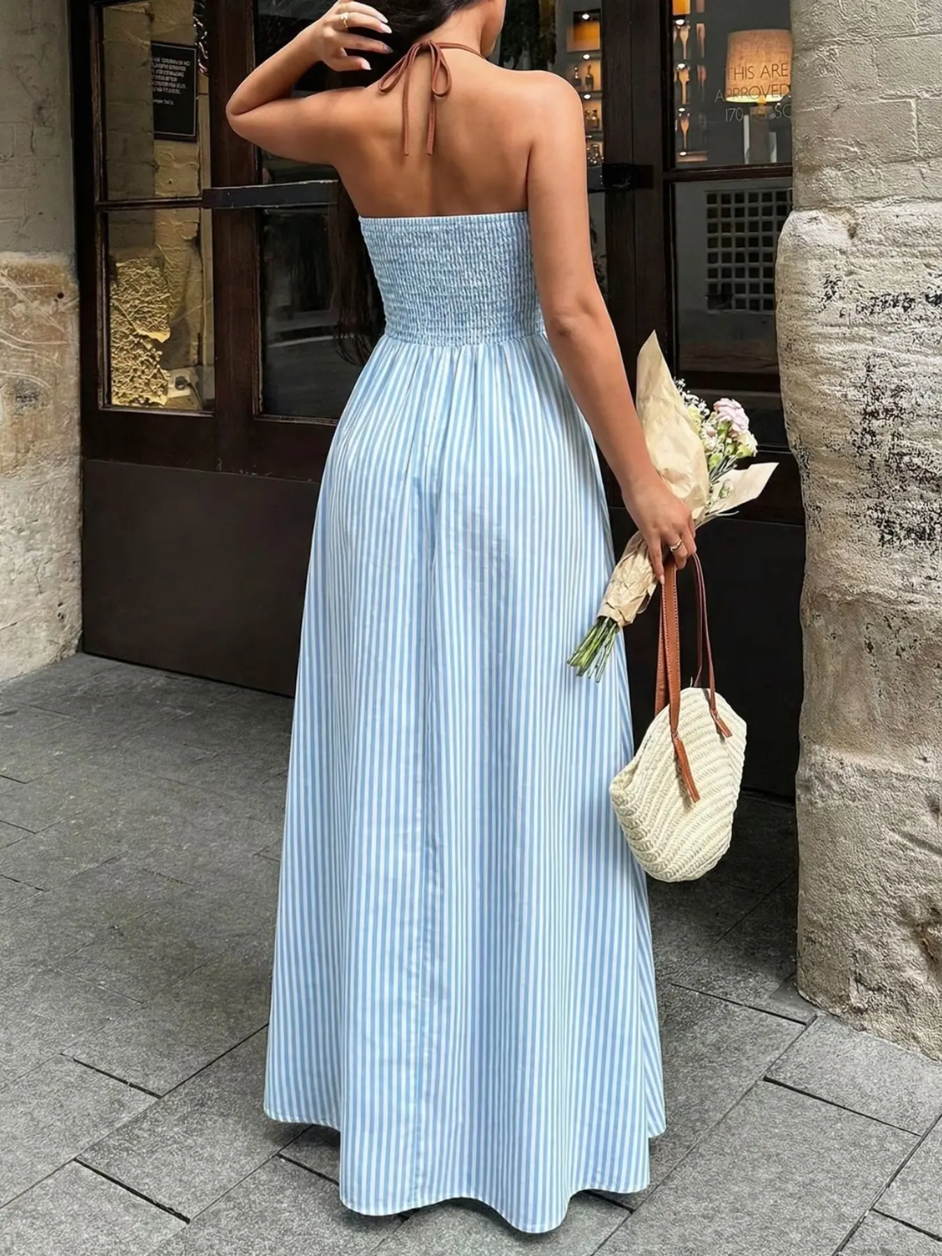 Women's French Vacation Stripe Halter Dress, Chic Deep V Waist Cinch Color Block Long Floor-Length Beach Skirt Elegance - TikTok Shop Women's French Vacation Stripe Halter Dress, Chic Deep V Waist Cinch Color Block Long Floor-Length Beach Skirt Elegance - TikTok Shop