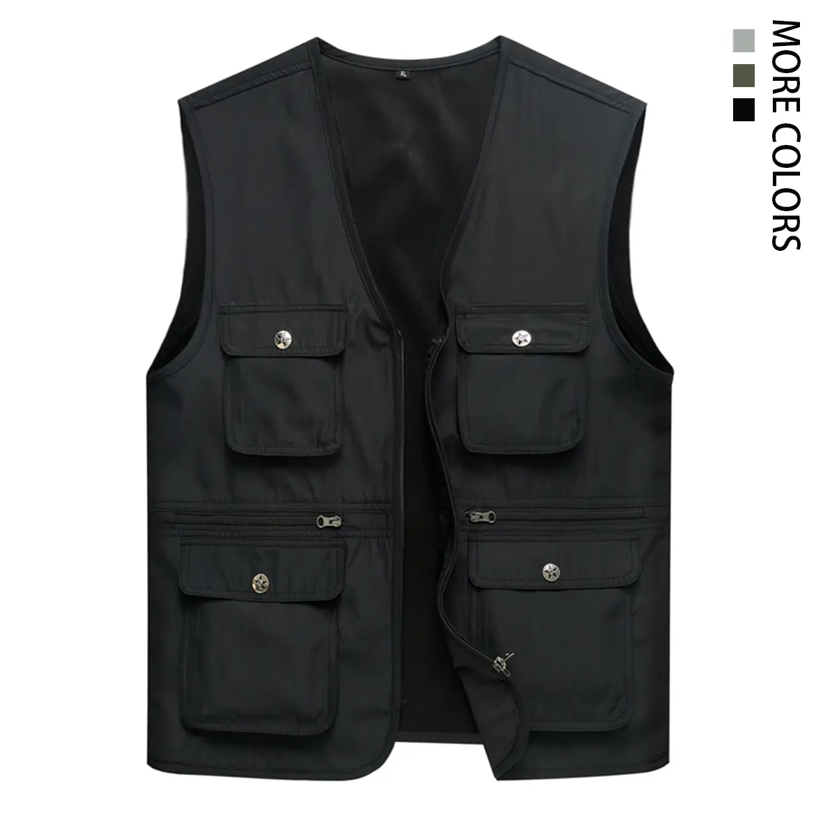 Men’s summer multi-pocket outdoor functional vest, casual breathable mesh work vest suitable for photography, fishing, outdoor adventures, and everyday commuting.