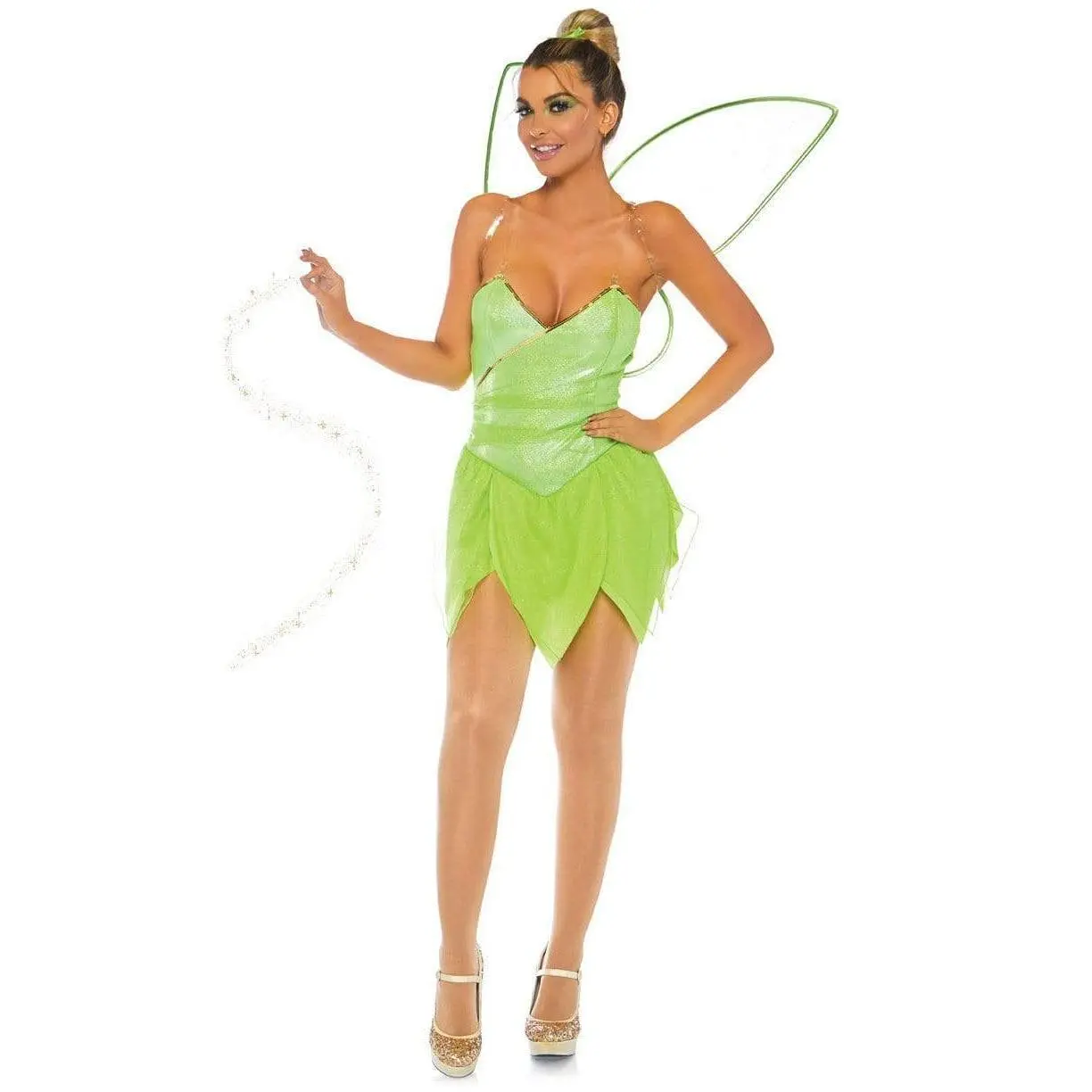 Leg Avenue Women's Glitter Shimmer Pixie Fairy Tinkerbell Halloween Costume Dress with Wings & Bodysuit, Cosplay-Fit Clothes