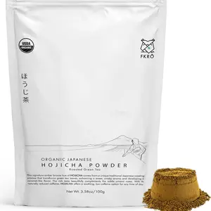 FKRO Organic Hojicha Powder (100g/3.5oz) | Stone-Milled Japanese Roasted Green Tea Latte Powder | Low Caffeine, Smooth Nutty Flavor | Monthly Fresh from Japan