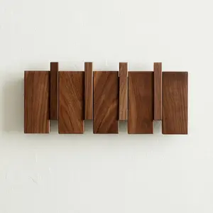 Wooden Coat Hooks Wall Mounted, Coat Rack Hanger Wall Mount with 4 Hooks, Heavy Duty Coat Hooks for Hanging Coats/Keys/Hats/Robe&Towels/Plants/Bags, Home Decor Gift, Walnut