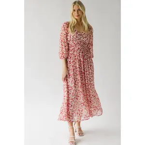 The Gilliam Floral Midi Dress in Pink Multi