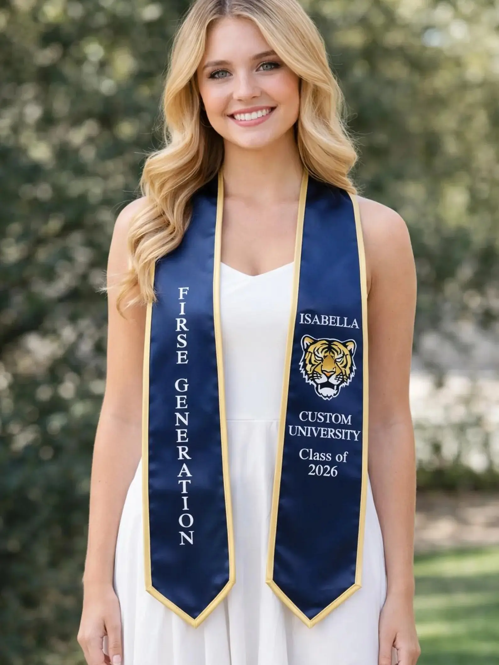 Custom Design Graduation Stole 2026 – Personalized Text Logo Sash & Name Print & Nursing First Generation Grad Gift