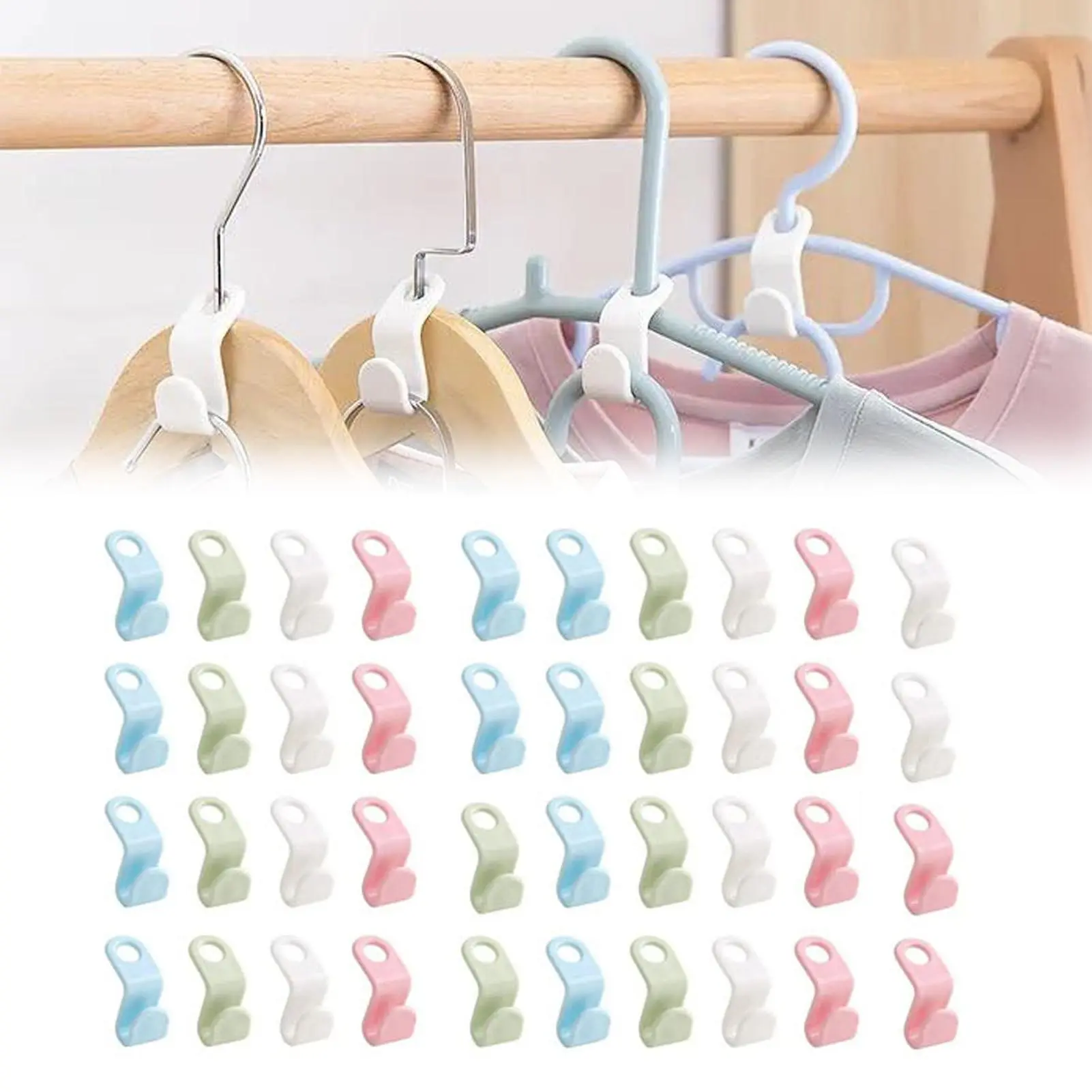 40PCS Plastic-Stainless Steel Hanger Connector Hooks, Thick Space-Saving Closet Organizers with Clips, Trousers Hanging Tools for College Dorm Home Supplies