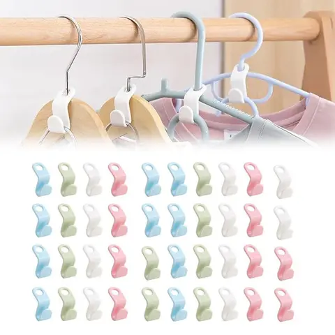 40 Pcs Plastic-Stainless Steel Connector Hook Hangers, Thick Space-Saver Closet Organizer Storage with Heavy-Duty Clips for Vertical Stacking, Flex-Resistant Organiser Hanging Rack Hangers & Pegs for Home Use