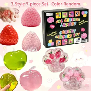 7-piece set - Stress Relief Toy Pinch Music, Cute Strawberry, Apple, Cat Claw Squeezing Toys, Stress Relief Artifact, Sensory Stress Reliever, Desktop Item, Relaxation Gift, Playful Design, Multiple Cute Styles - Color Random