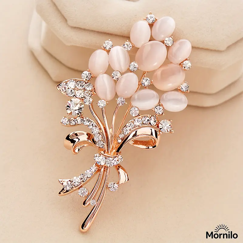 Crystal Flower Bouquet Brooch Pin for Women, Vintage Floral Rhinestone Brooch, Elegant Rose Gold Lapel Pin, Wedding Bouquet Brooch, Fashion Jewelry Gift for Her, Dress, Suit, Scarf, Coat, Hat Accessories