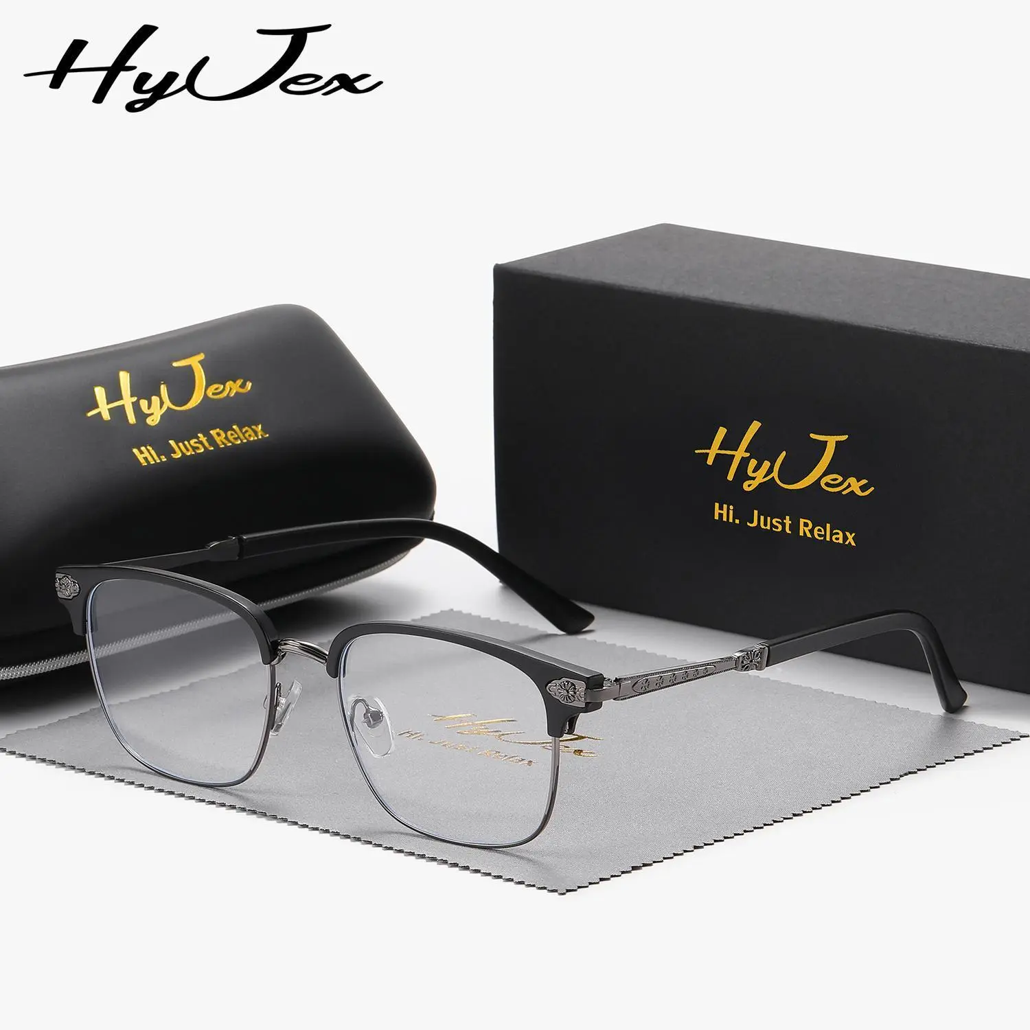 HyJex Unisex Half-frame Glasses Stylish High-end, Timeless Square Silhouettes for All Occasions