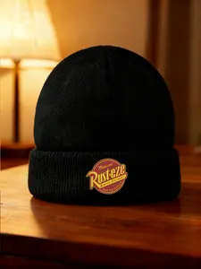 Knitted hat Stylish Rusteze Logo Print Breathable Unisex Design for Daily Sun Protection Comfortable Adjustable Fit Trendy Brown/Yellow Circle Pattern Perfect for Men Women Outdoor Activities