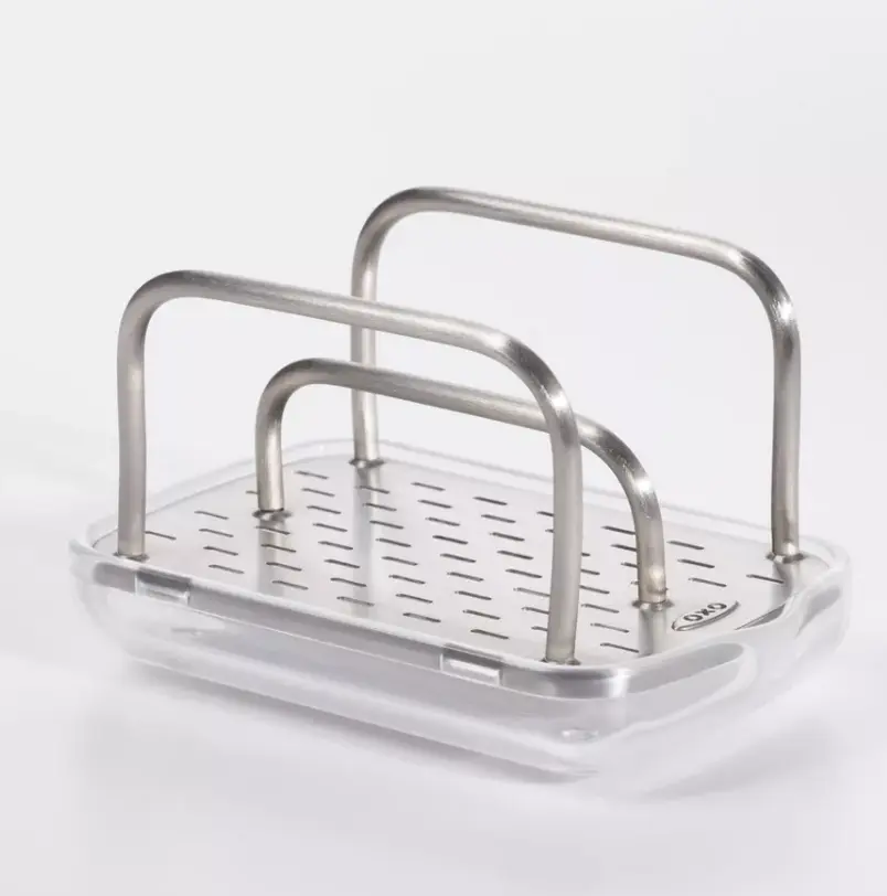 Sink Sponge Holder 4.25" Width, Light Silver Stainless Steel Kitchen Sink Caddy, Ventilated Drain Organizer for Sponges Scrubbers, Spot Clean with Lifetime Warranty