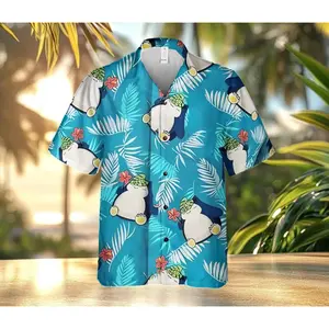 Pokemon Snorlax Unisex Hawaiian Shirt, Tropical Button up Shirt, Snorlax Shirt Gifts, Aloha Summer Hawaiian Shirt