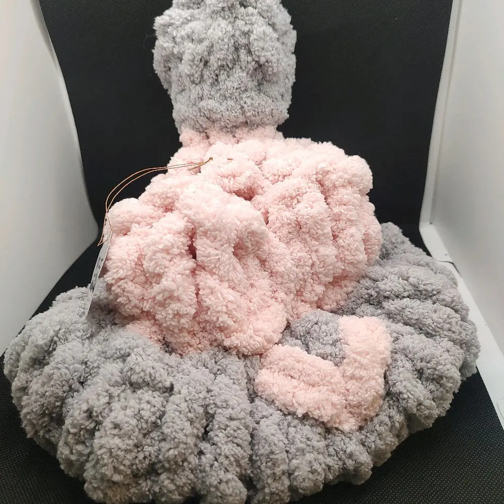 pink and graybaby crocheted Christmas hat