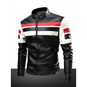 High-quality men's casual fashion windproof, waterproof, abrasion-resistant, scratch-resistant PU leather racing jacket. Versatile trendy patchwork cuffs with zipper closure. Outdoor sports leather jacket. Perfect as a gift for fr(Sheets)