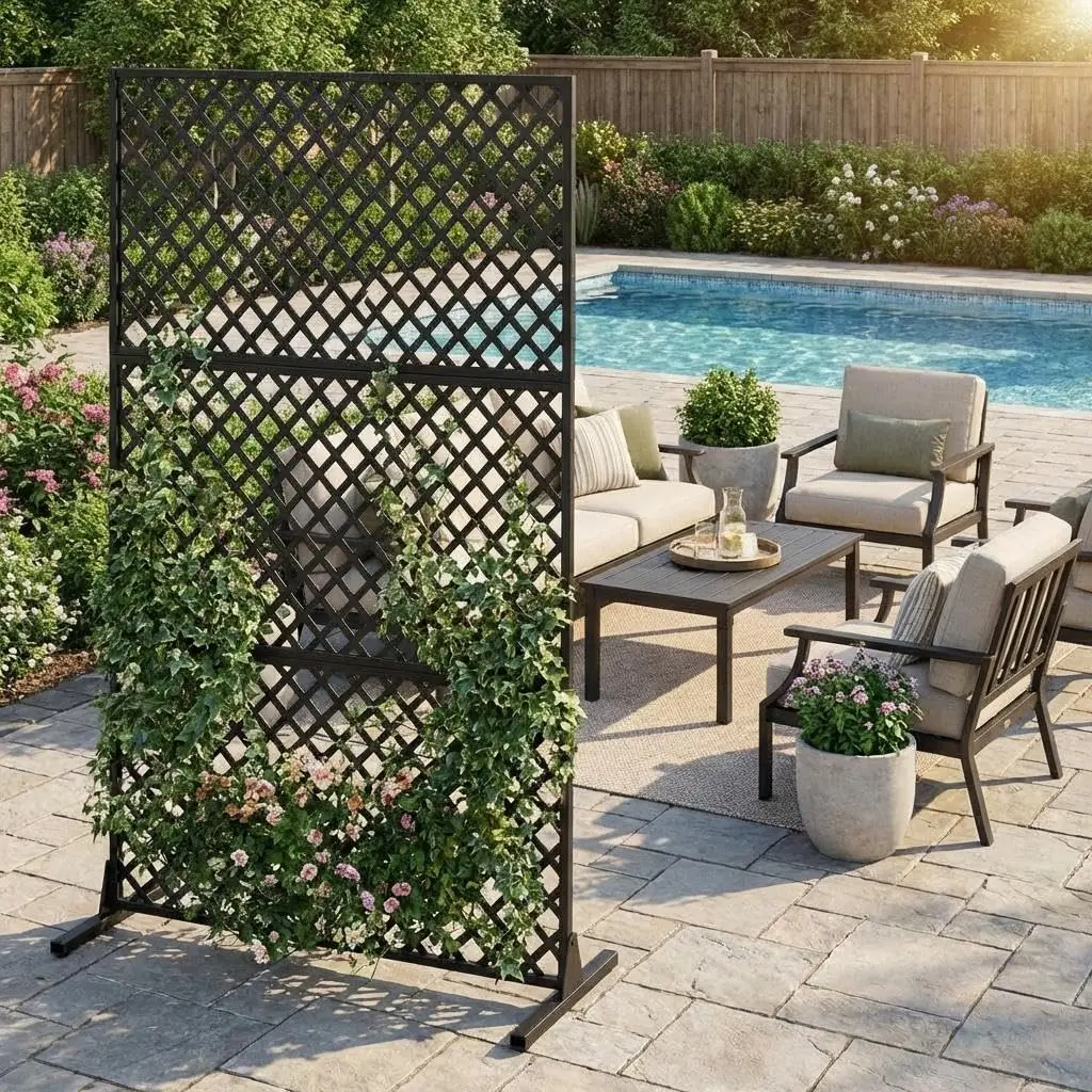 Garvee Black Metal Privacy Screen Outdoor 72"×44", Freestanding Louvered Privacy Fence for Patio Balcony Yard,6 ft Tall Galvanized Steel Outdoor Privacy Panels