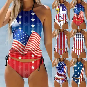 Women’s 2-Piece USA Flag Print Tankini Swimsuit - Independence Day Tummy Control Split Bathing Suit for Beachwear