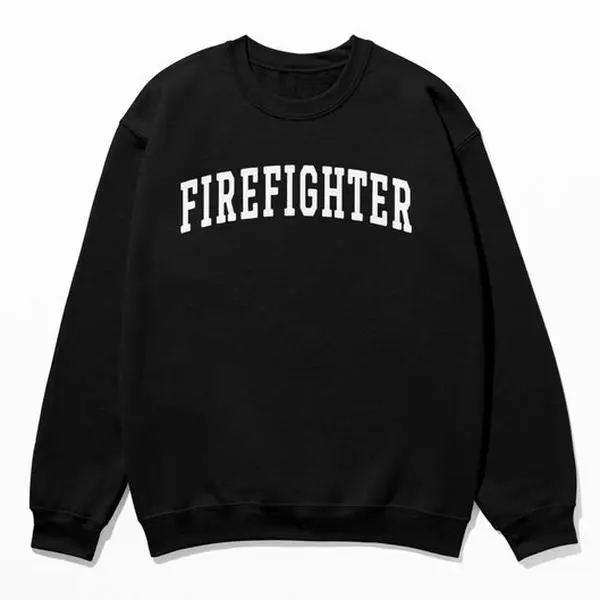 Men's Firefighter Collegiate Crewneck Sweatshirt - Unisex Casual Long-Sleeve Pullover Round-Neck Tops
