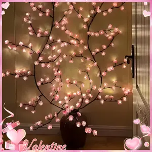 1pc Easter Artificial LED Cherry Blossom Branch String Lights, 4-Season Style with 72/96LED Beads, USB Powered Wall Vine Lights, Suitable for Room Decor, Wall Decor, Easter Decorations, Mother's Day, Independence Day And Graduation Season Ambient Lights
