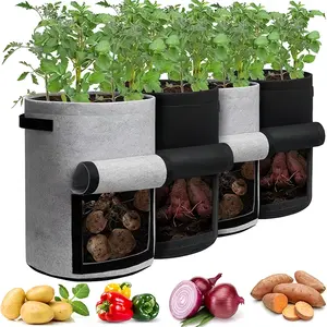 4pcs Potato Grow Bags, 10 Gallon Planting Growing Bag with Flap And Handles Plant Container Planter Pot for Potato Flowers Mushroom Tomato And Vegetables, Green