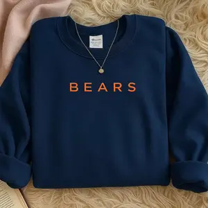 Embroidered Bear Crewneck, Minimal Chicago Football Sweatshirt, Unisex City Sports Fan Gift