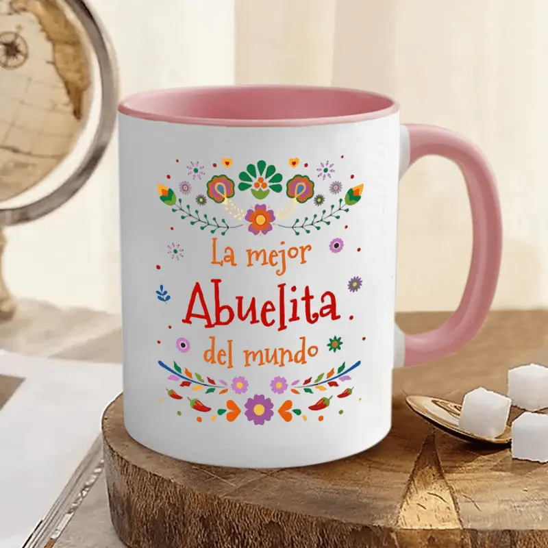 1 piece, 3A grade, La mejor Abuelita del mundo, warm and sweet floral  pattern mug for
