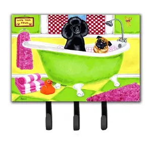 212 MAIN Poodle & Pug Themed Wall Mounted Metal Home Organizer Hook - Hanger for Leashes, Keys, Decorative Home Supplies Storage