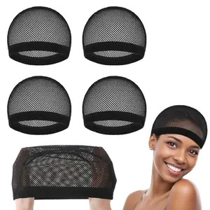 4 Pcs Wig Cap Black Crochet Wig Caps Stretchable Mesh Wigs Caps Non Slip Hair Nets Weaving Cap for Making and Keeping Wigs