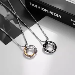 Titanium Steel Necklace Urban Dual Ring Pendant Necklace Fashion Chic Accessories