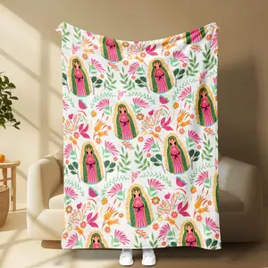 Boho Floral Fleece Blanket, Botanical Art Throw Blanket, Vintage Folk Style Flannel Blanket, Cozy Cottagecore Couch Throw