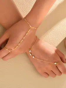 Elegant Simulated Zircon Beaded Finger Chains, Casual Hand Chain for Daily Wear, Perfect Gift for Girlfriend and Mother, All Seasons, Bangle Chain Jewelry
