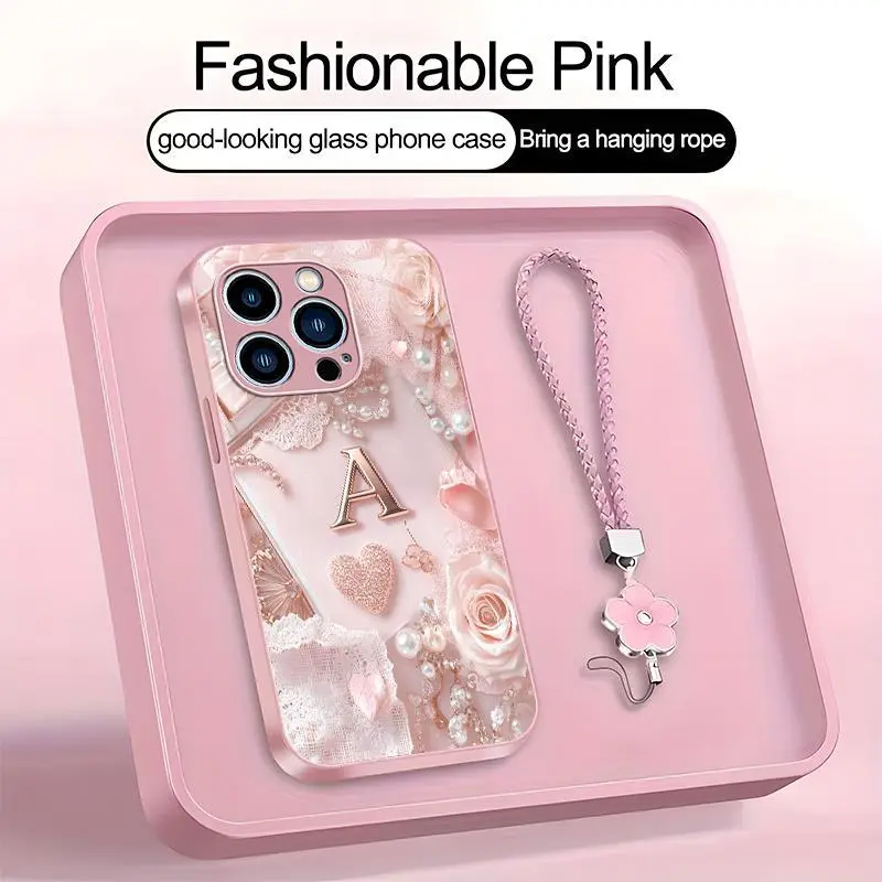 Lace Pearl Optical Illusion Art 2D Phone Case,Suitable for [iPhone 13 Pro Max] high-end women's, Lanyard a beautiful four-leaf clover lanyard is included🍀 952