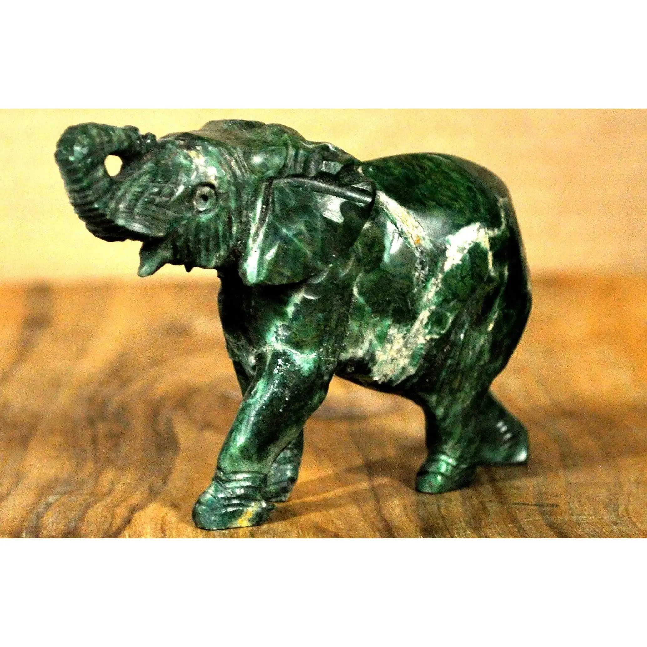 Green Soapstone Elephant Decorative Figurine - Soapstone Handmade Green Elephant Figure