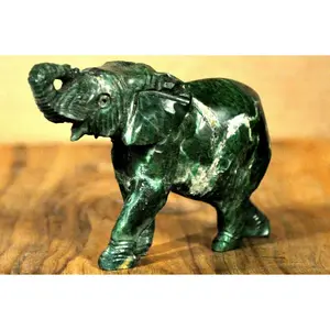 Green Soapstone Elephant Decorative Figurine - Soapstone Handmade Green Elephant Figure