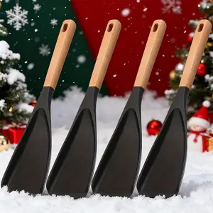 4-Piece Silicone Nonstick Cooking Spoon Set, Non-Stick Cookware, 12-Inch Wooden Handle Spatula, Ideal for Cooking, Serving, Stirring, Christmas Gift