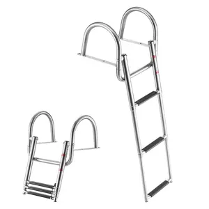 【Spotlight Day】VEVOR Boat Ladder, 3 Steps, Stainless Steel Telescoping Folding Swim Deck Ladder for Rear Entry Inboard, 600 lbs Capacity with Wide Anti-Slip Steps & Handrails, for Outboards, Yacht, Pontoon Boats