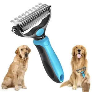 Pet Grooming Brush-Double Sided Hurtless Shedding and Dematting Undercoat Rake Comb for Dogs and Cats, No More Nasty Shedding or Flying Hair