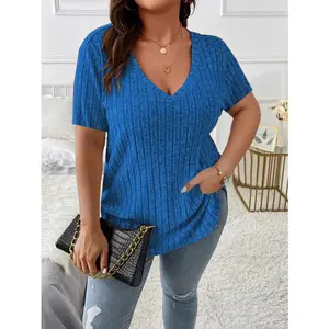 Plus Size Women'S V-Neck T-Shirt |       Soft Fabric, Vibrant Solid Color, Machine Washable, Elegant And Comfortable For Spring/Summer Gifts  Gifts