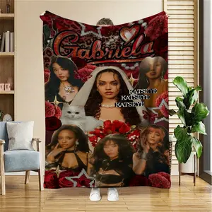 KATSEYE Daniela Avanzini Collab Plush Flannel Blanket - Gabriele Logo & KatsEye Members Portraits (Gabriele, Katseye) - All-Season Soft Polyester-Like Bedspread For Fans, Gift For,, K-Pop Inspired